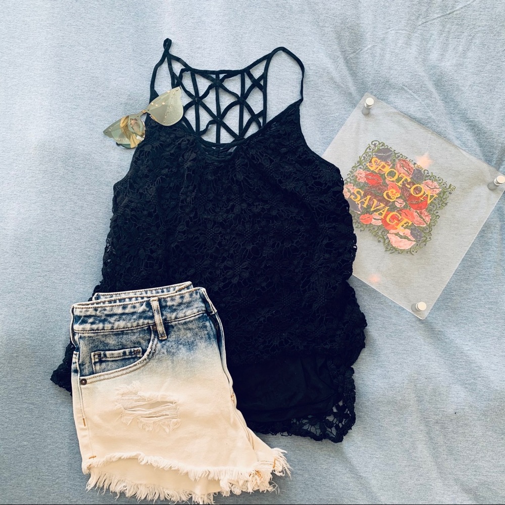 Black Lace Strappy Back Blouse